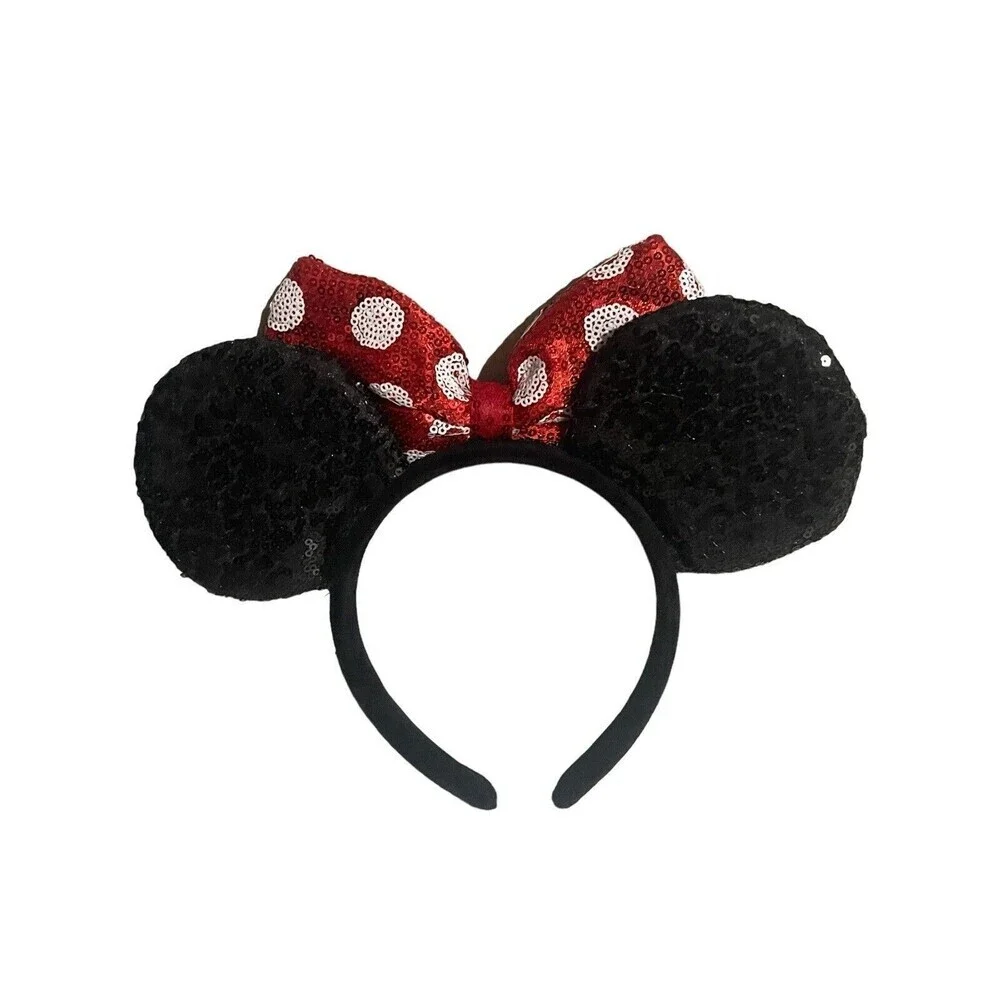 Disney Parks Minnie Mouse Classic Red Bow Black Ears Sequin Headband